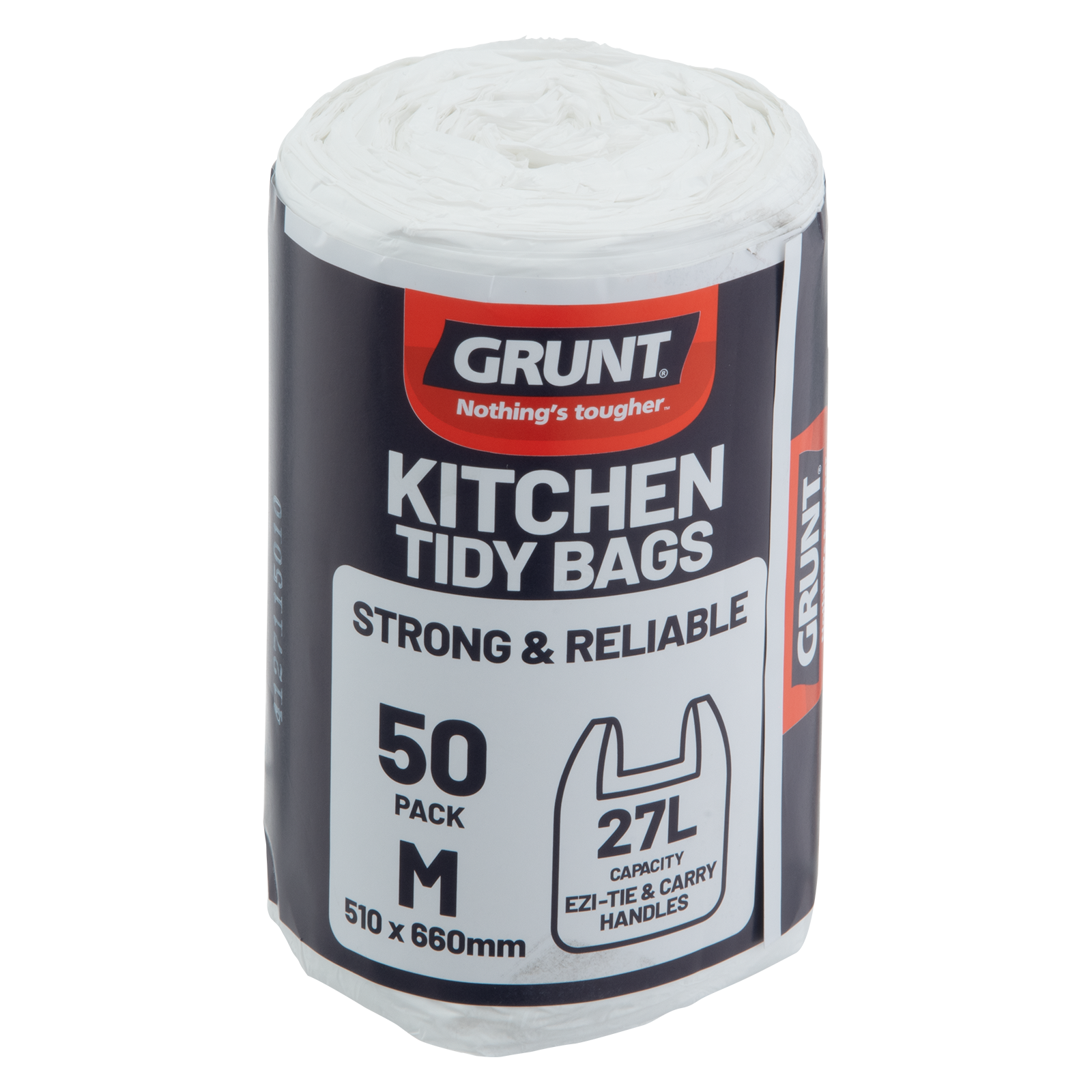 GRUNT 27L White Medium Kitchen Tidy Bags, 50 Pack, HDPE with Handles