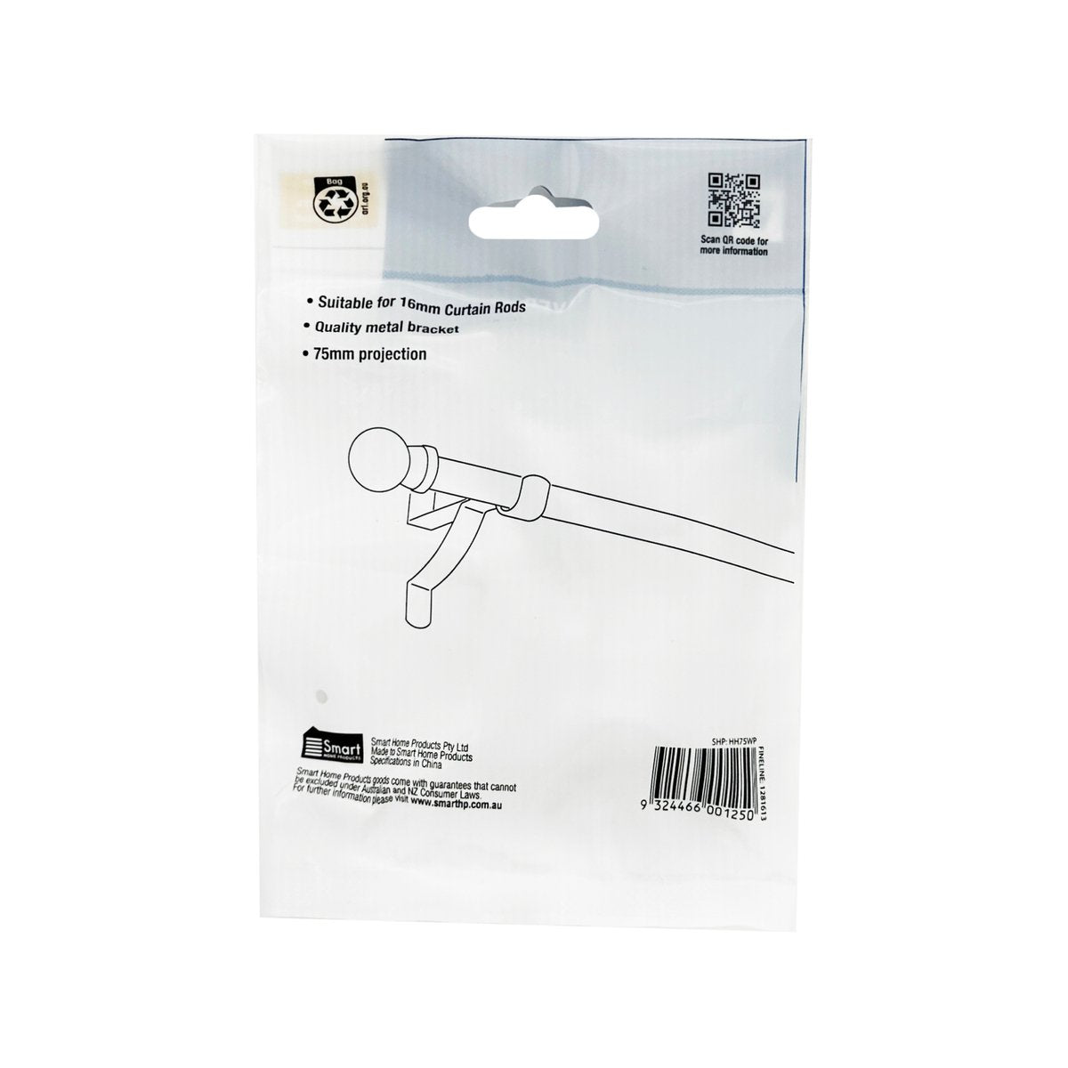 Windoware Curtain Rod Bracket - 16mm - White - 2 Pack - Metal - Durable - SuperSaverAU - view 5