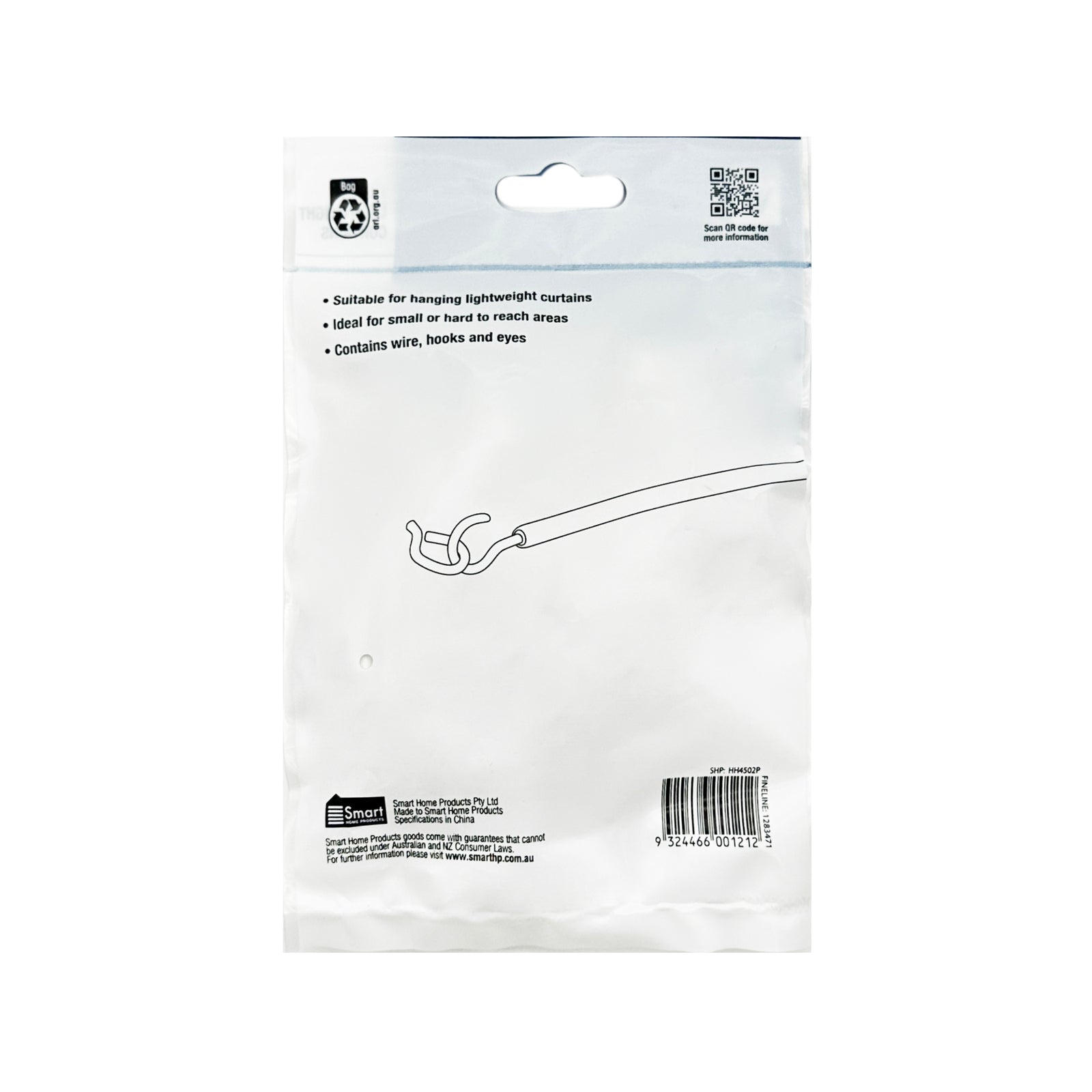 Windoware 2m White PVC Coated Hooks and Eyes Expanding Curtain Wire Kit