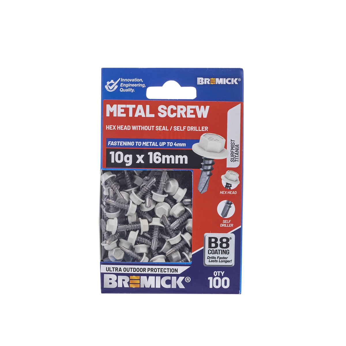 Bremick Metal Hex Screw 10g x 16mm - B8 Coating - Pack of 100 - Corrosion Resistant - SuperSaverAU - view 2