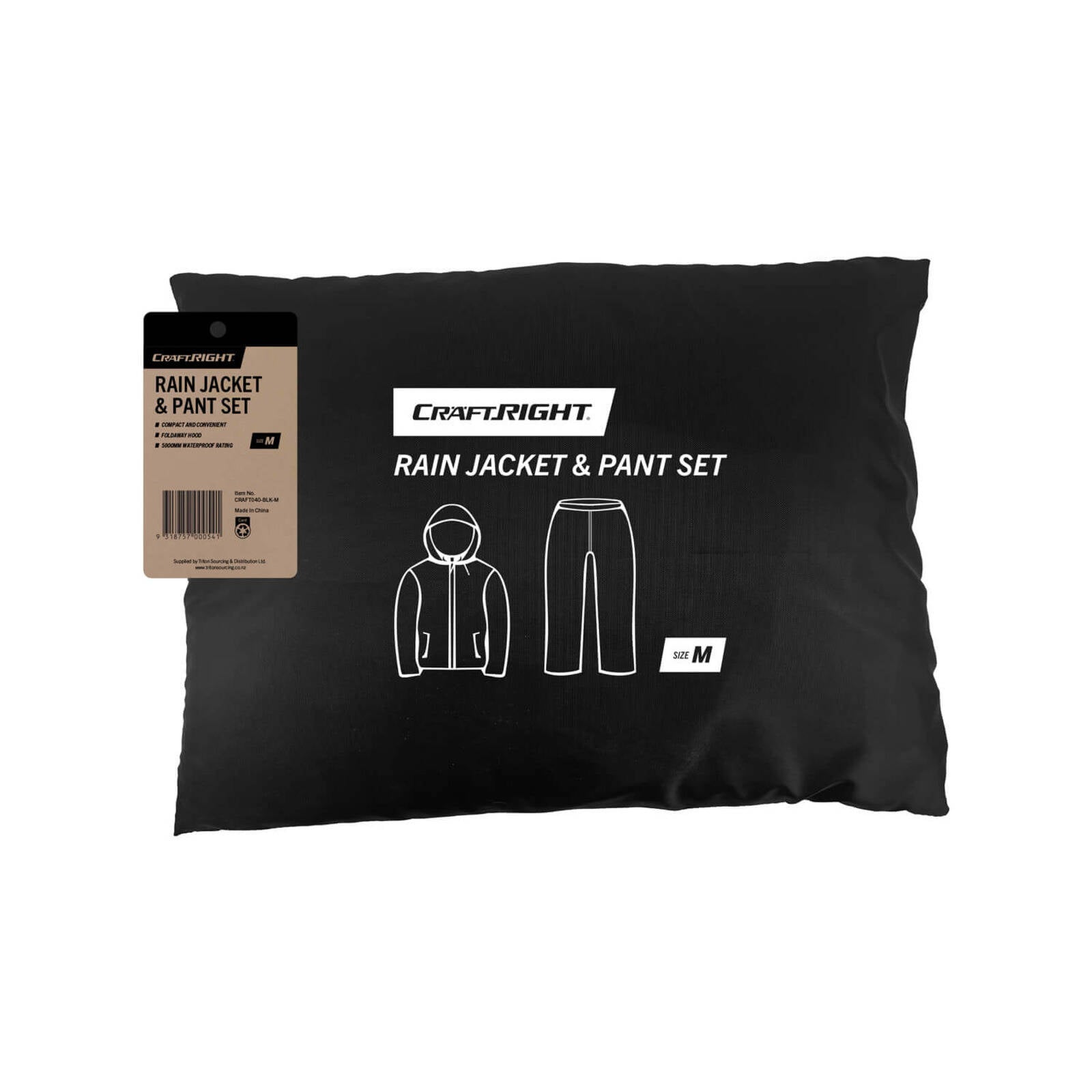Craftright M Black Polyester Rain Jacket & Pants Set 5000mm Waterproof
