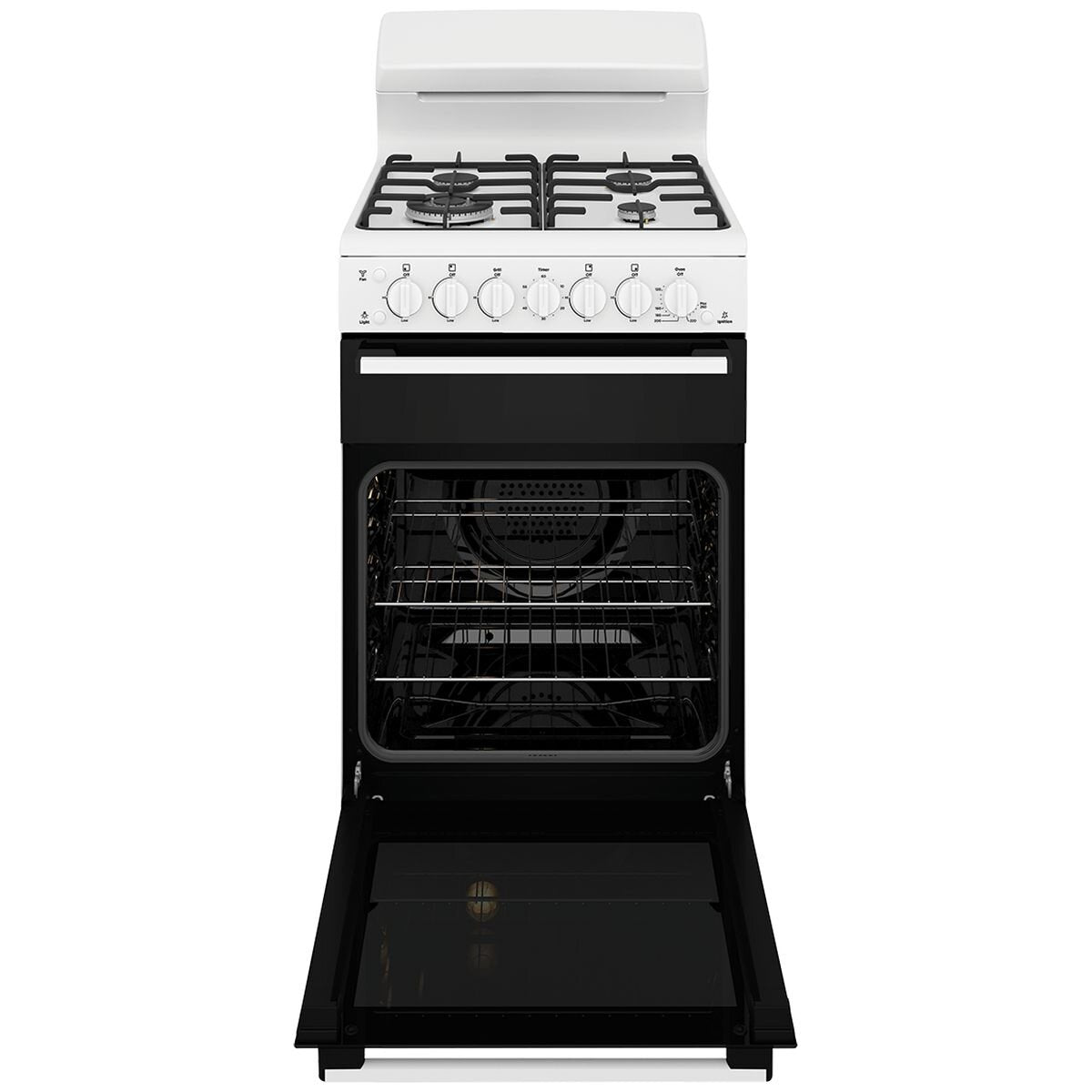 Westinghouse 54cm Freestanding Gas Stove - White, Wok Burner, Fan Bake Oven, 60 Minute Timer - WLG512WCH