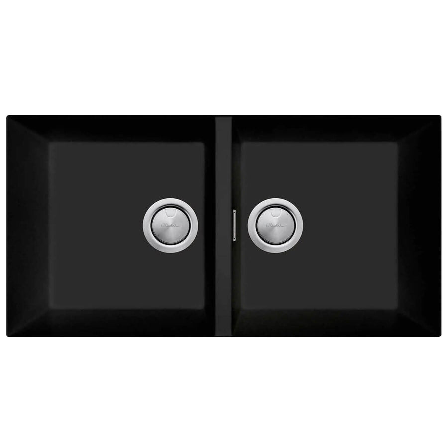 Oliveri Santorini Double Bowl Undermount Sink - Matte Black, Two 32L Bowls - ST-MB1563U-OF