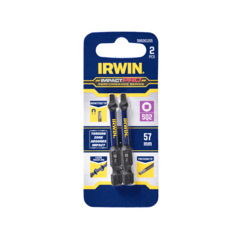 Irwin Impact Pro Performance 57mm SQ2 Screwdriver Bit 2 Pack