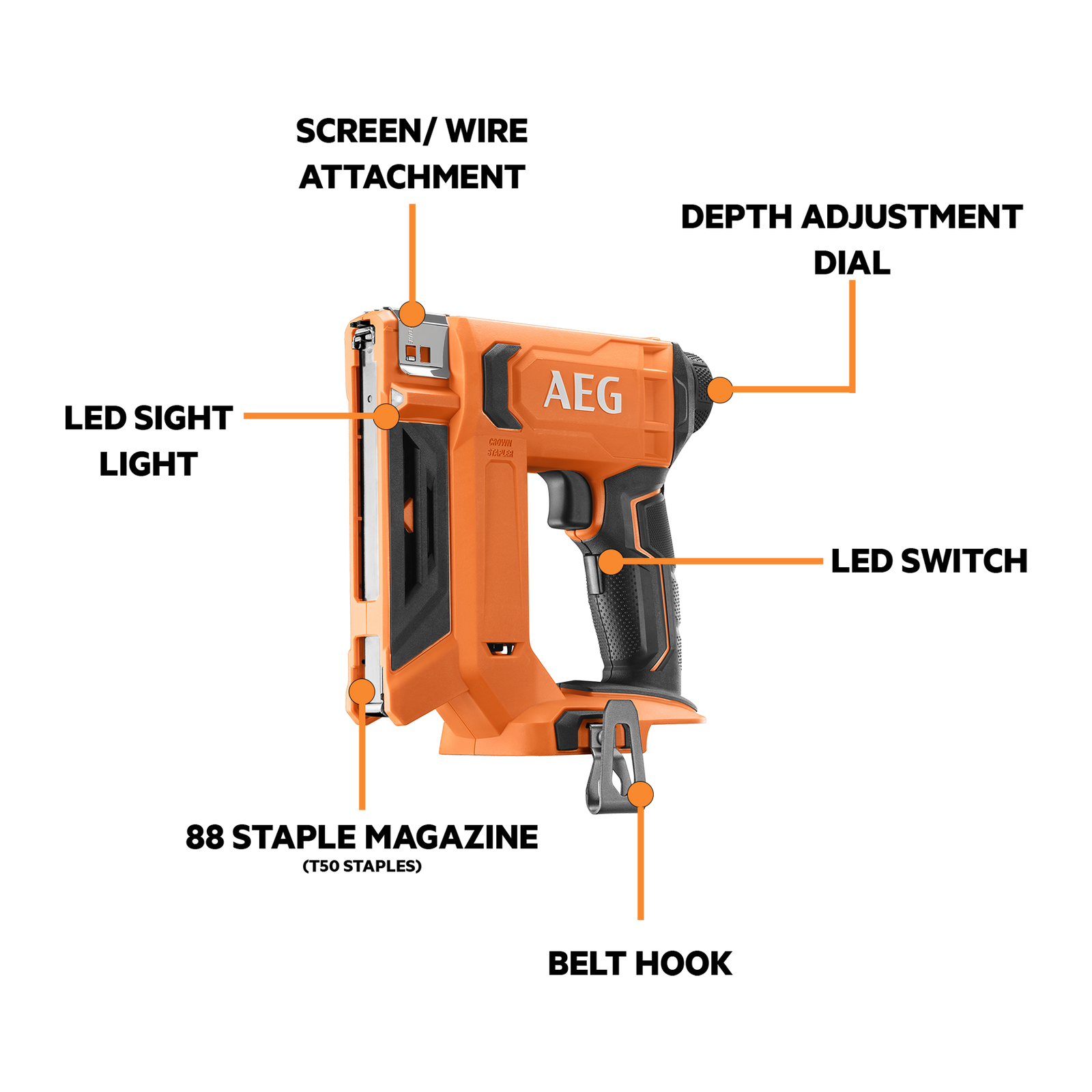 AEG 18V 10mm Crown Stapler A18FST50 - Skin Only