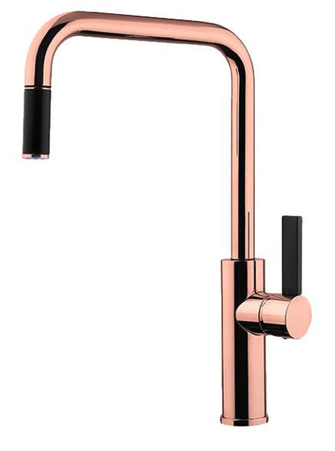 Armando Vicario Luz Kitchen Mixer with Pull-Out Tap - Rose Gold, Square Neck, Flat Lever - LUZ-RG