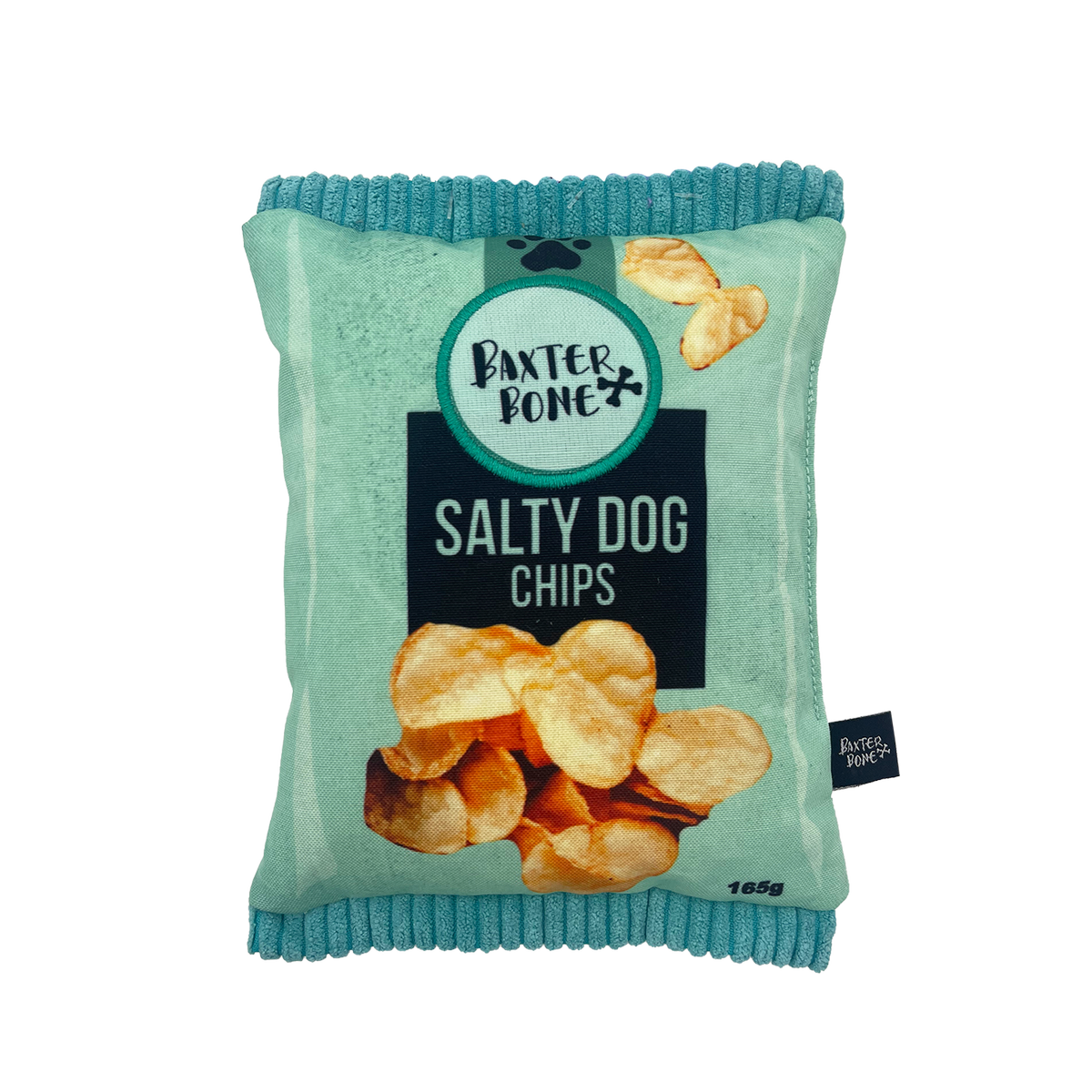 Baxter Bone Salty Dog Chips Pet Toy - Plush Crinkle Toy 170mm - Aqua - SuperSaverAU - view 1