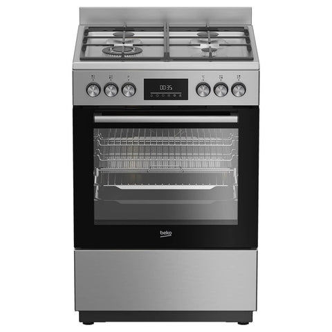 Beko 60cm dual fuel freestanding oven - Stainless Steel, 72L, wok burner, air fry accessory - BFCB60GMX