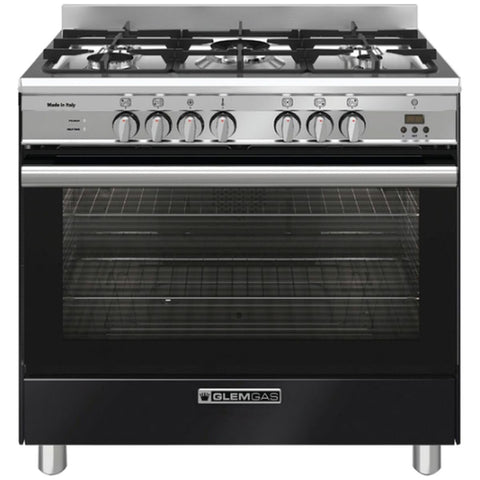 Glem Gas 90cm Matte Black Freestanding Oven 140L - Wok Burner, Air Fry Basket, Off-Grid Ready - GA965GGMB