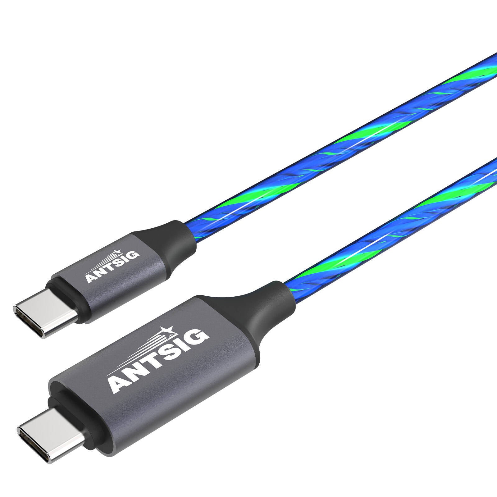 Antsig 1m USB-C to USB-C Light-Up Charging Cable - Blue, AP203