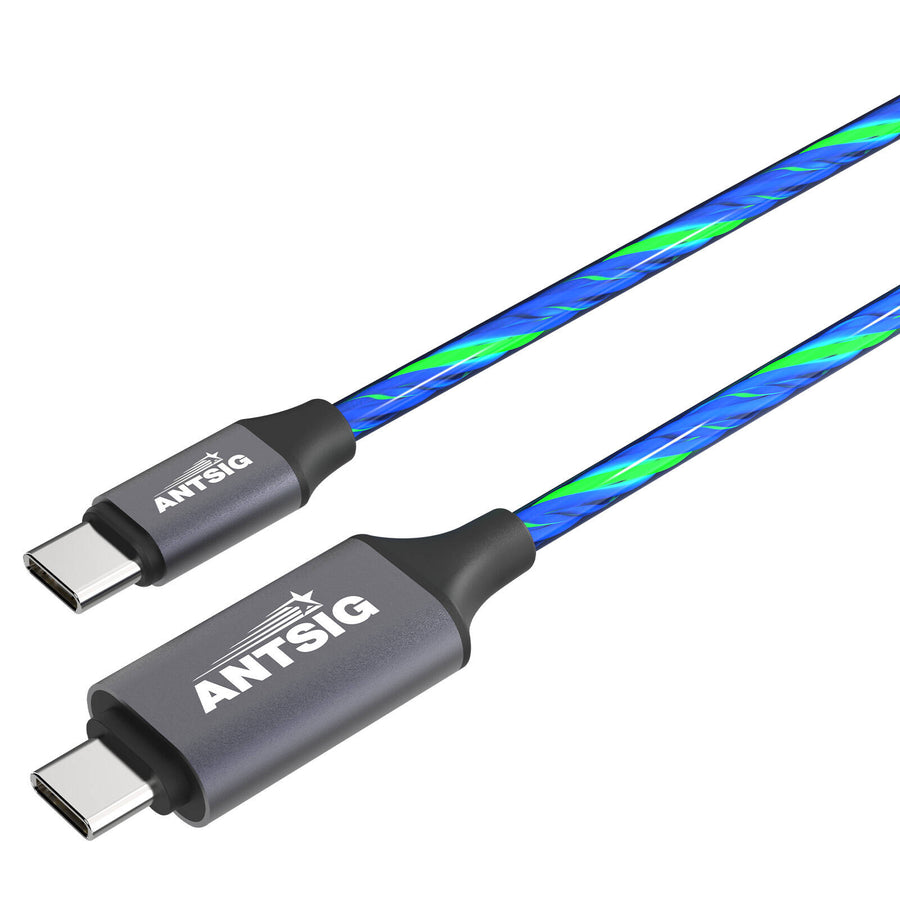 Antsig 1m USB-C to USB-C Light-Up Charging Cable - Blue, AP203
