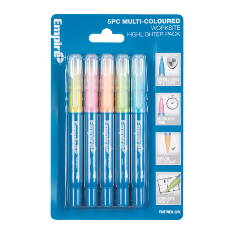 Empire 5 Piece Multi Coloured Highlighter Pack - 18.8mm x 186mm - Durable Ink - SuperSaverAU - view 1