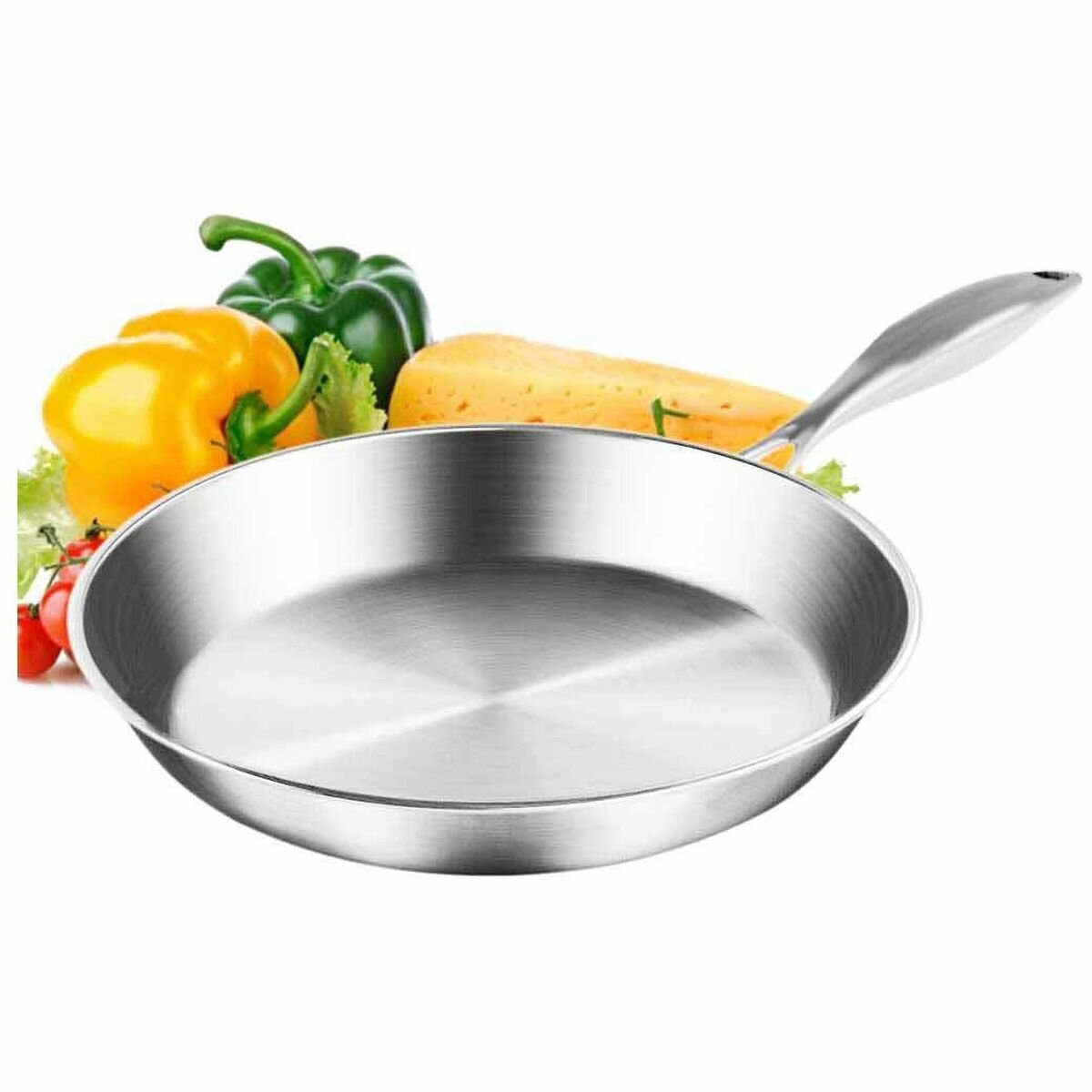 SOGA 22cm Stainless Steel Frying Pan - Even Heat Distribution, Induction Compatible - FRYPANSS2861A22CM