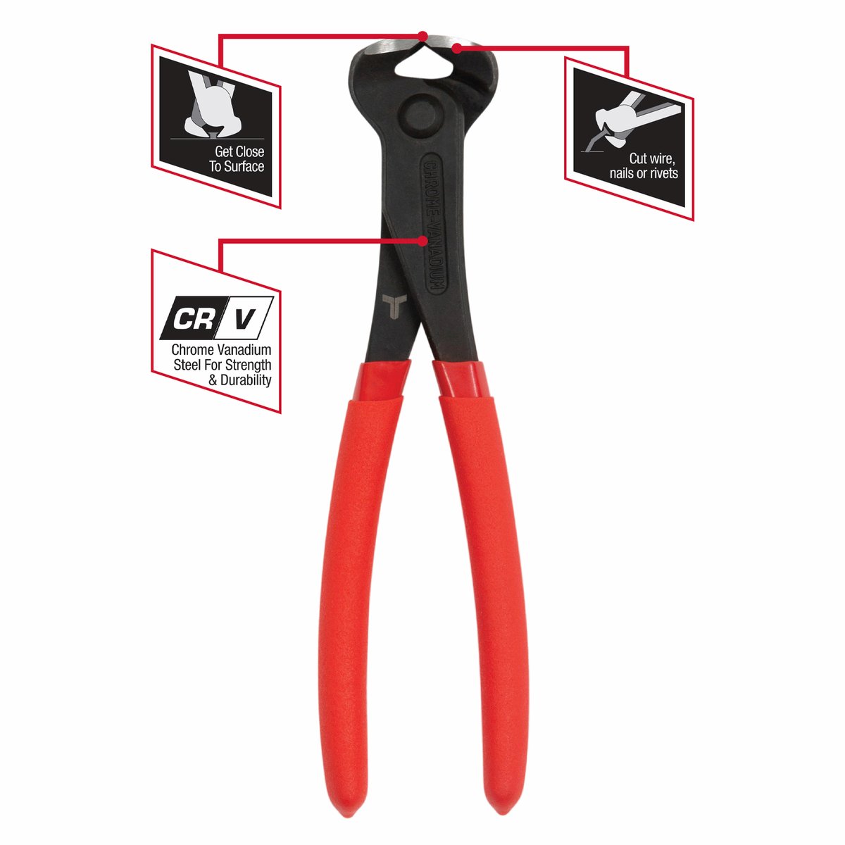 Trojan 200mm End Cut Plier - Chrome Vanadium Steel - Red and Black - SuperSaverAU - view 2