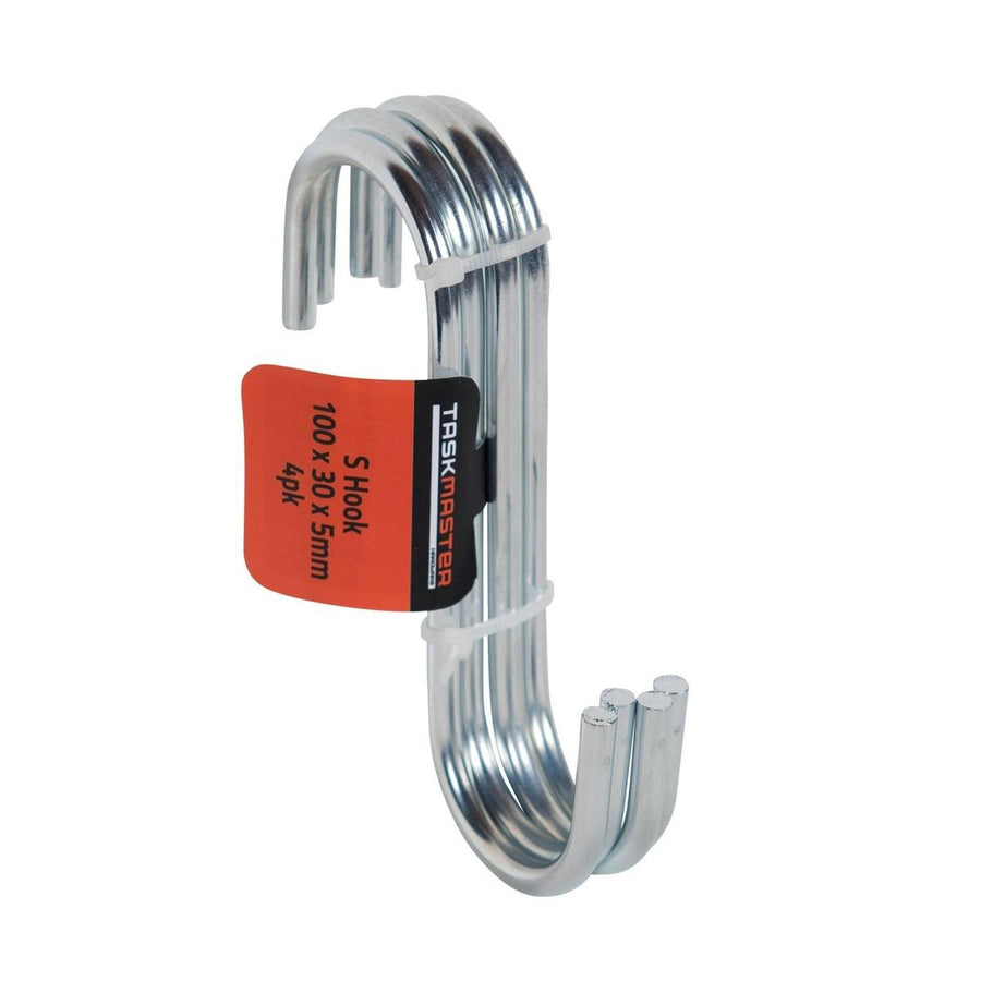 Taskmaster Steel S Hook 4 Pack - 100 x 30 x 5mm - Durable Garage Storage - SuperSaverAU - view 1