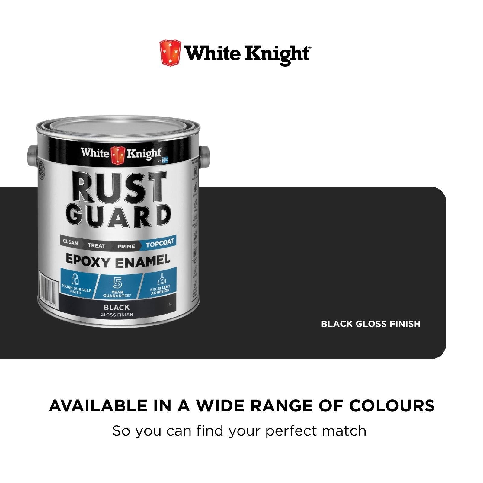 White Knight Rust Guard 4L Black Gloss Epoxy Enamel Metal Paint Tintable