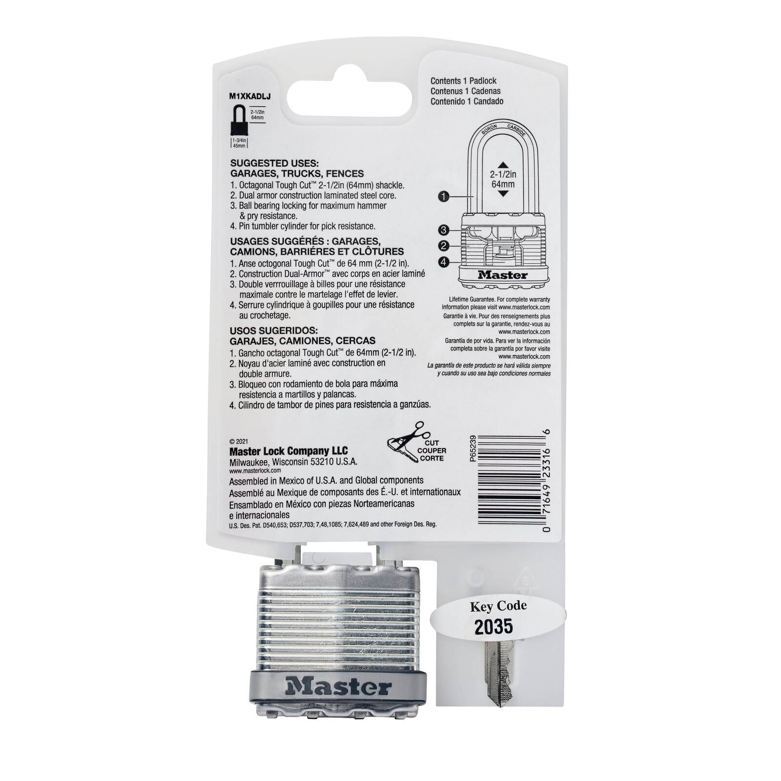 Master Lock 45mm Magnum Padlock with 64mm Extra Long Shackle Laminated Steel
