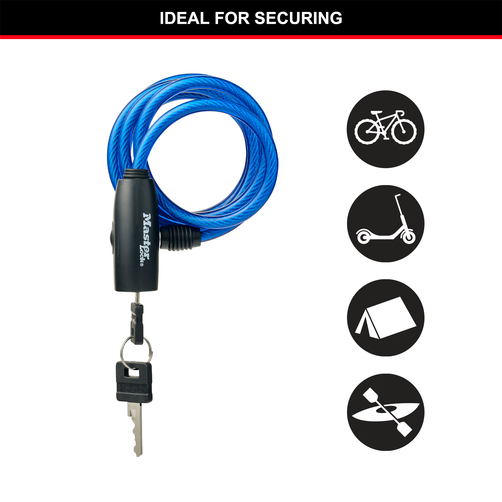 Master Lock 1.8m x 8mm Keyed Bike Lock, Braided Steel Cable, Vinyl Coated