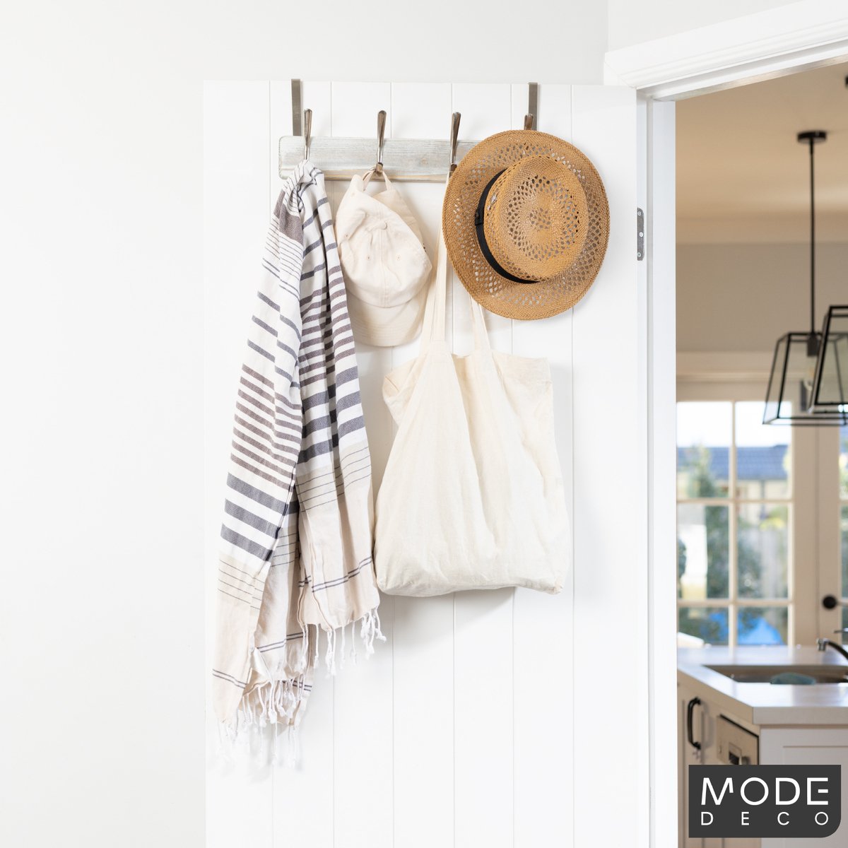Mode 4 Hook Over Door Hanger - 450mm - Brushed Nickel & White Wash - Functional Design - SuperSaverAU - view 2