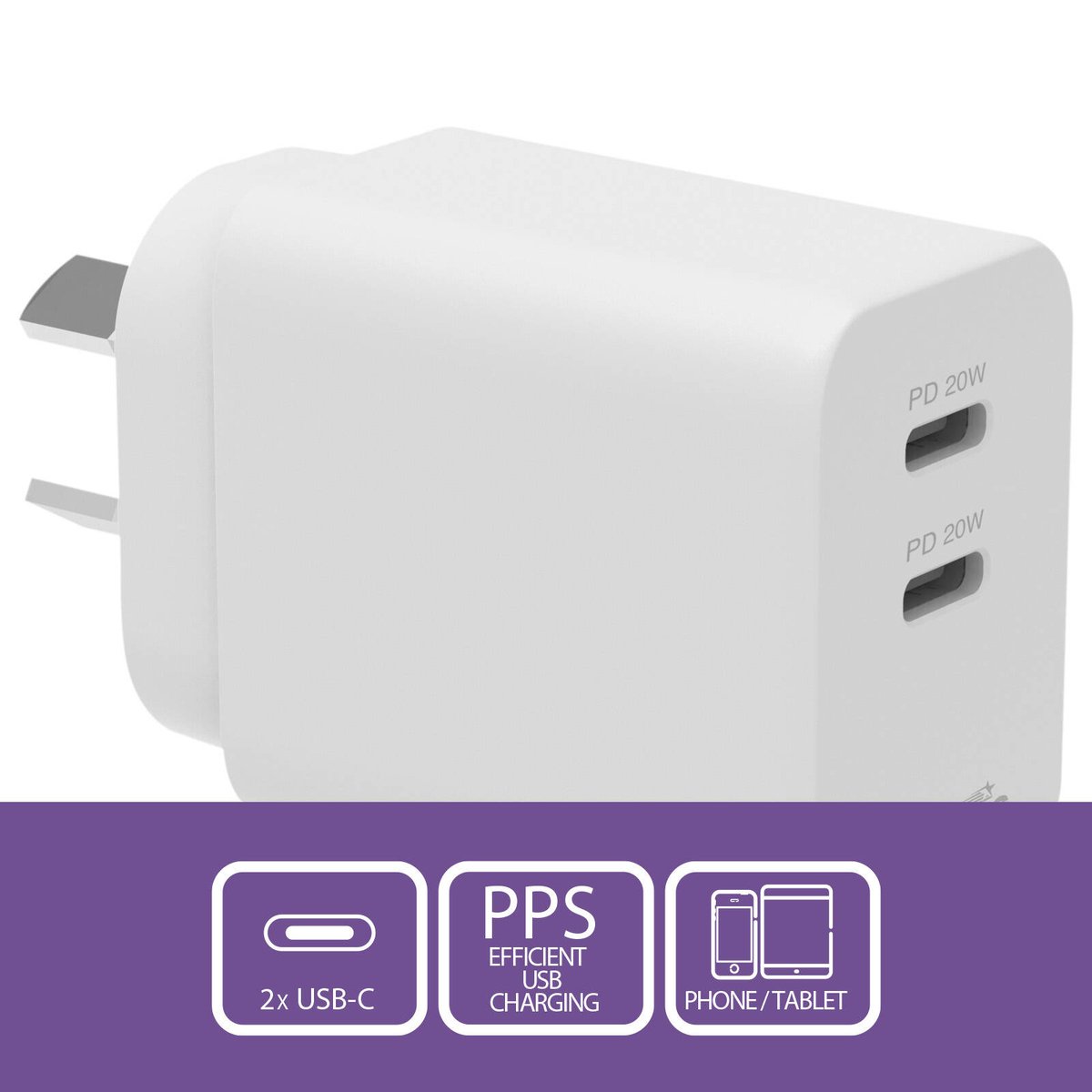 Antsig 20W Dual USB-C Wall Charger - 2 Ports - Fast Charging - Compact - SuperSaverAU - view 2
