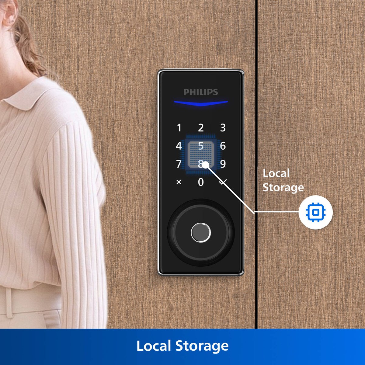 Philips Black Easykey Fingerprint Deadbolt Lock - 3 Access Modes - 700mm x 1650mm