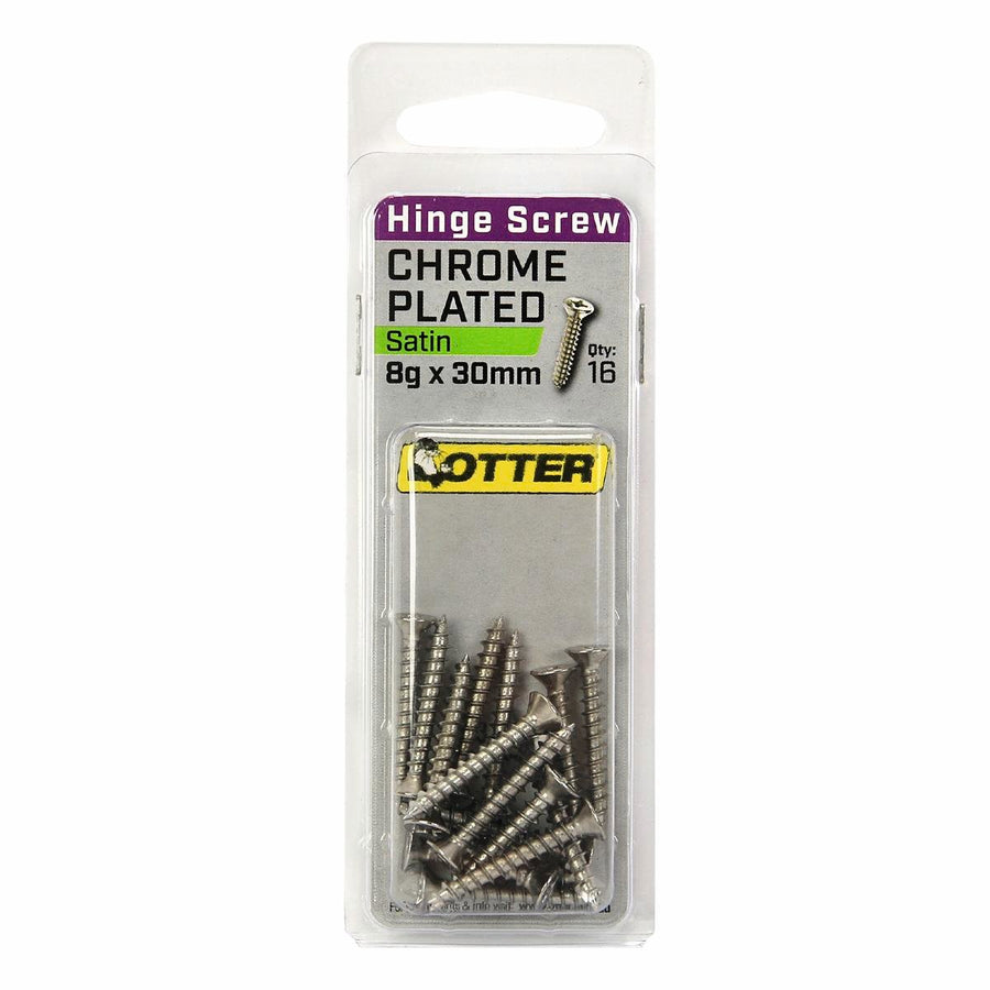 Otter Satin Chrome Hinge Screws 8 x 30mm - 16 Pack - SuperSaverAU - view 1