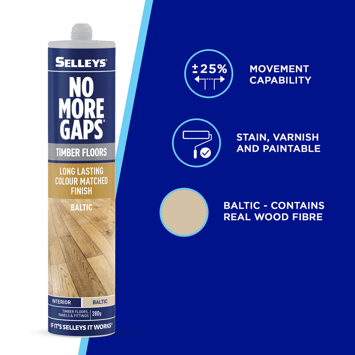 Selleys No More Gaps Timber Floors Gap Filler 380g Baltic - Paintable Stainable Sandable