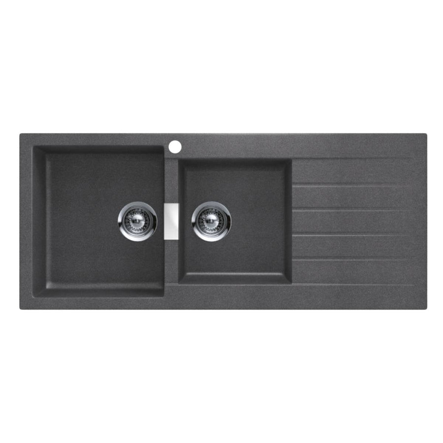 Abey Schock Signus 1 and 3/4 Bowl Topmount Sink with Right Hand Drainer - Cristadur Granite Composite - D200SL