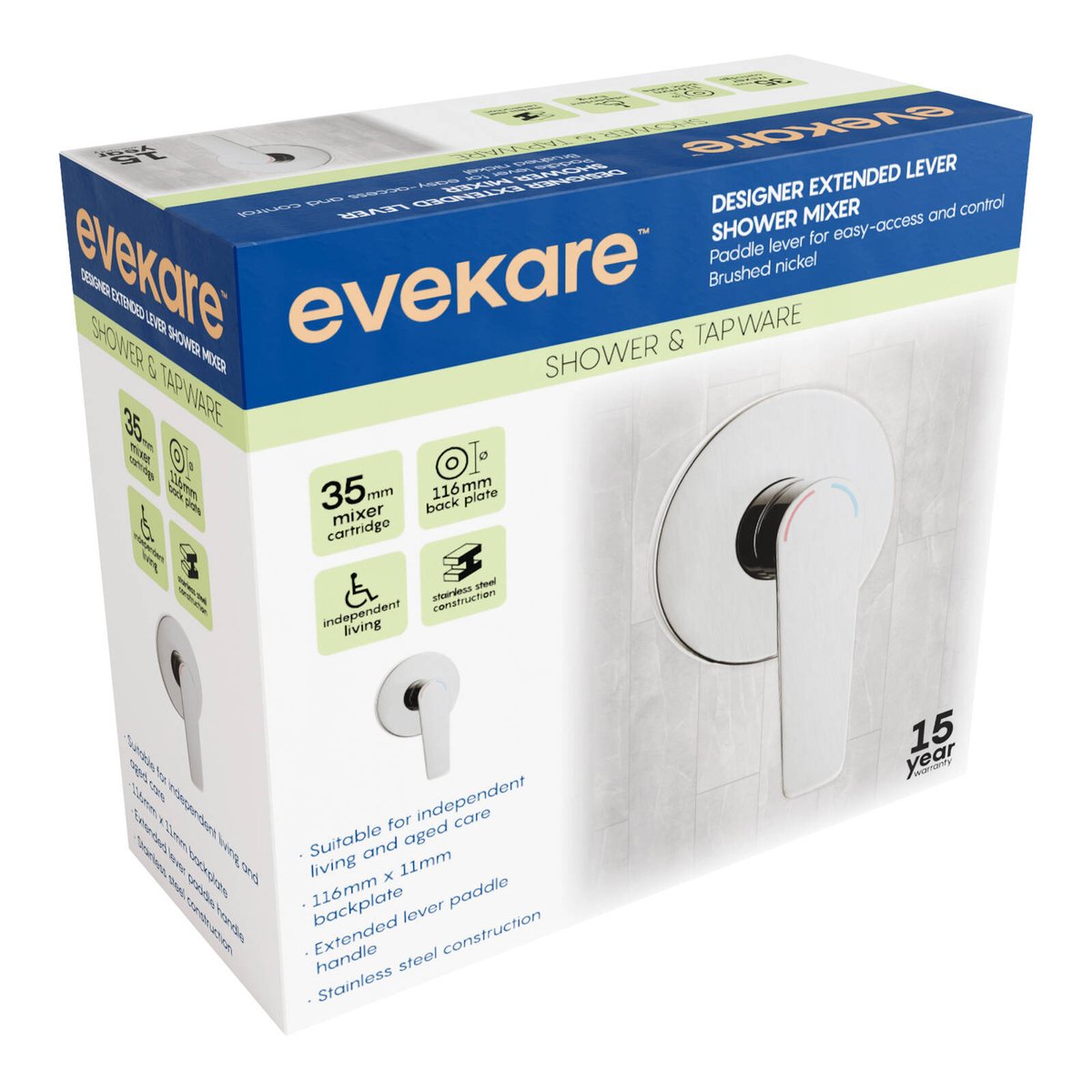 Evekare 35mm Brushed Nickel Extended Lever Shower Mixer - Accessibility Aid - SuperSaverAU - view 2