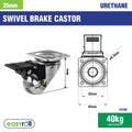 Easyroll Swivel Brake Castor - 35mm - Polyurethane - 40kg Load - 2 Pack - SuperSaverAU - view 5