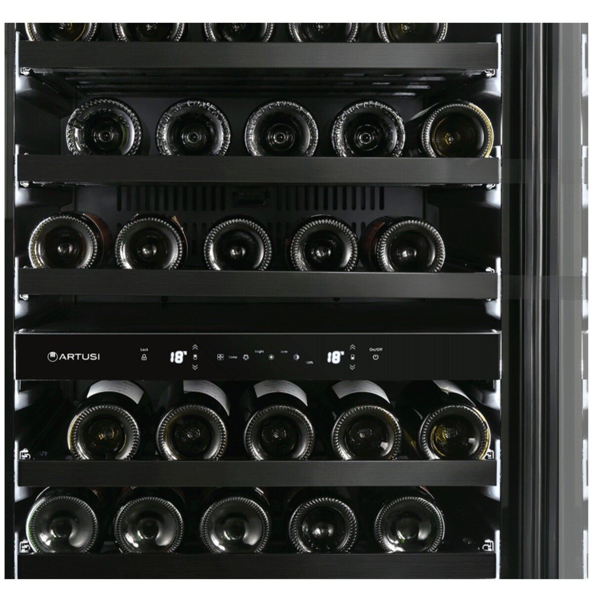 Artusi 125 bottle dual zone wine cellar - matte black, UV protected glass door, touch controls - AWC154BV