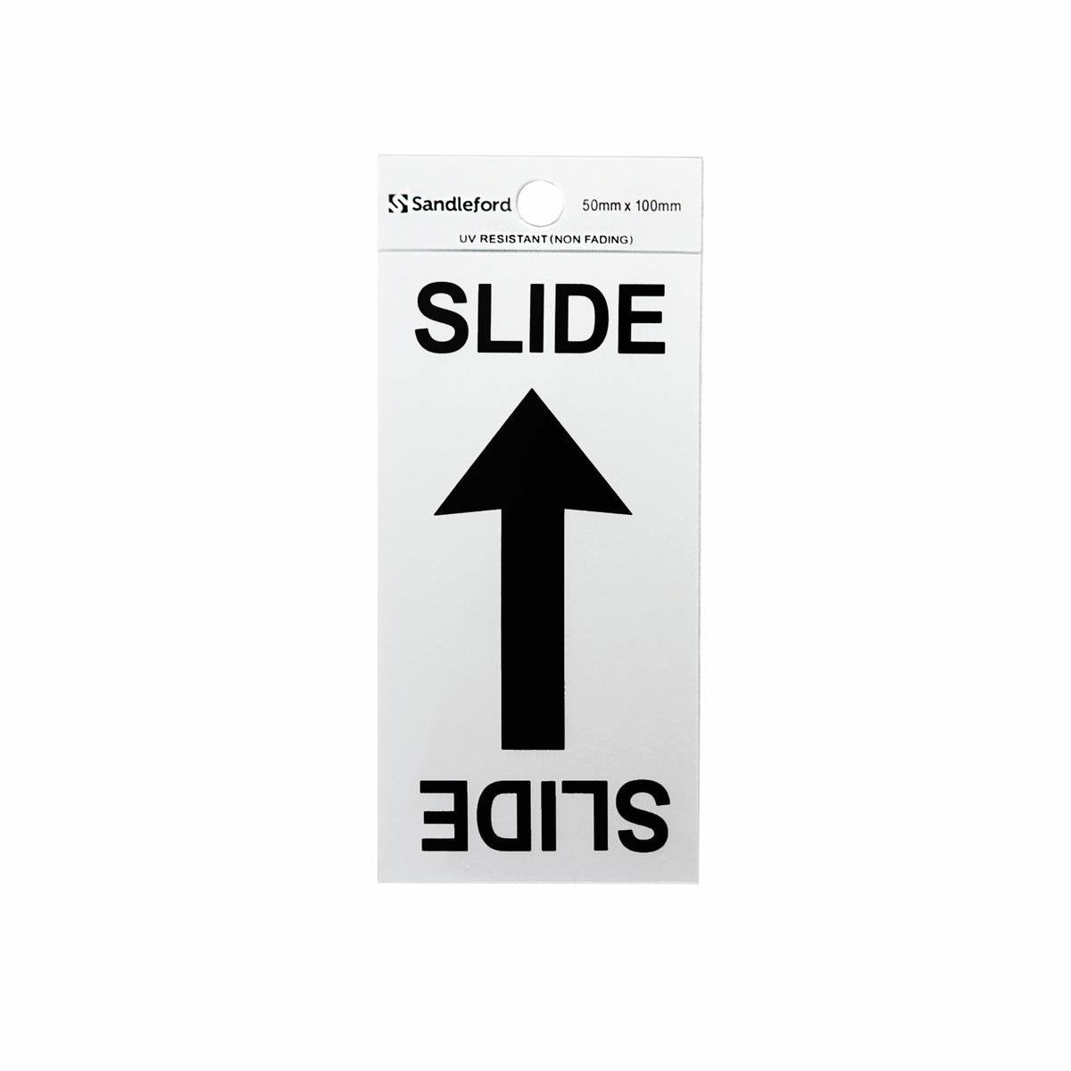 Sandleford Slide Arrow Symbol Sign - 100 x 50mm - Silver - Self Adhesive - SuperSaverAU - view 1