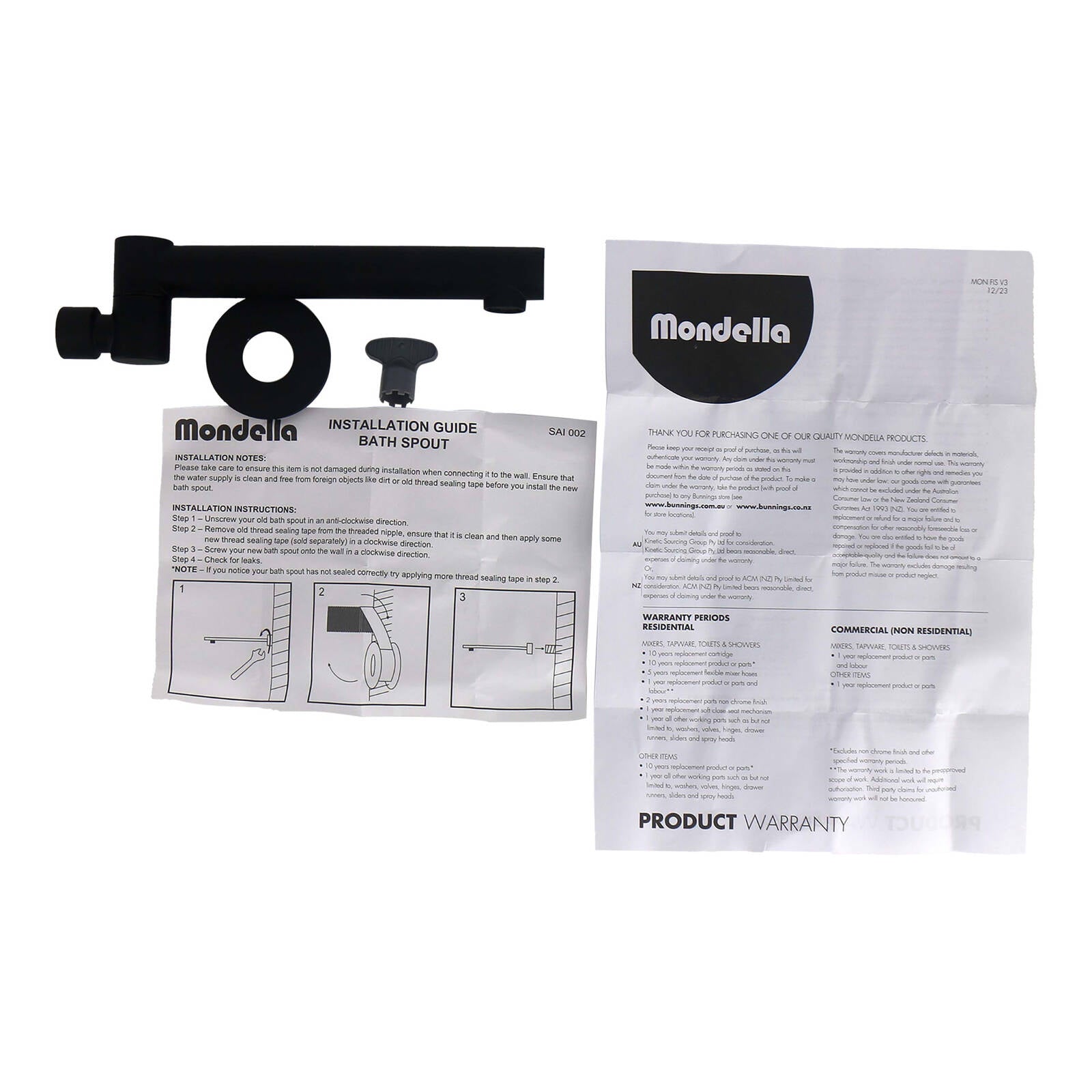 Mondella Resonance Matte Black Swivel Bath Spout, Brass