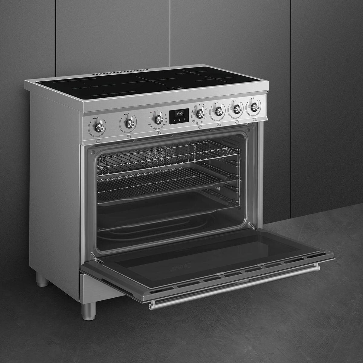 Smeg 90cm Freestanding Induction Oven - Stainless Steel, Probe Cooking, Multizone Cooktop - C9IMX2
