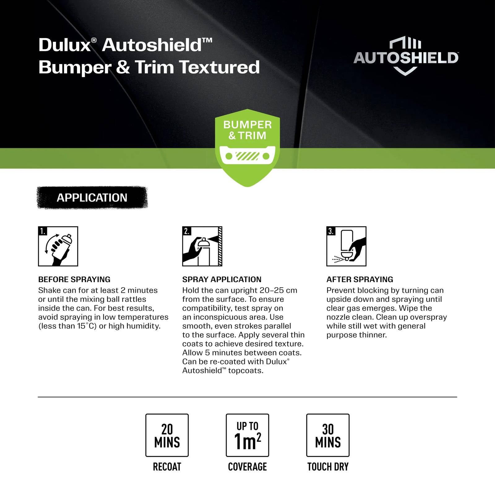 Dulux Autoshield 340g Textured Black Bumper Spray Paint for Cars & Trim