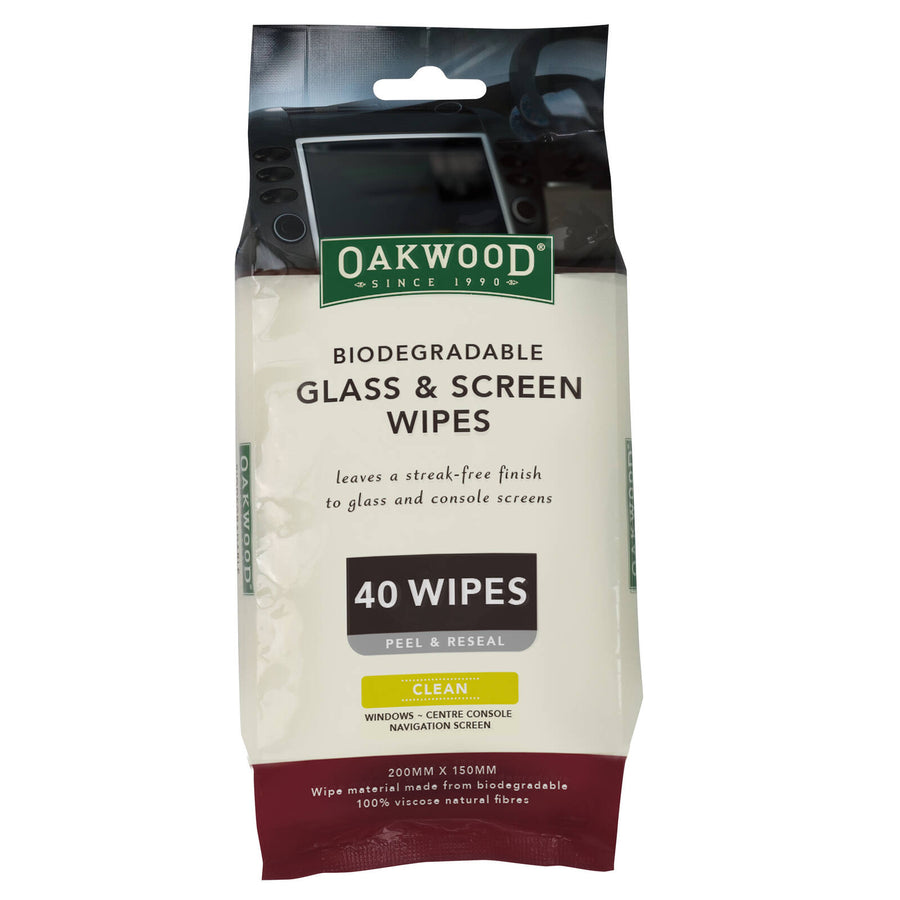 Oakwood 200 x 150mm Biodegradable Glass and Screen Wipe - 40 Pack