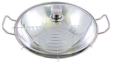 Bosch Induction Wok Set - 18/10 Stainless Steel, Glass Lid and Draining Grid - HEZ390090