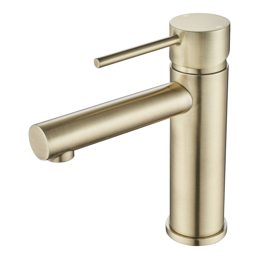 Mondella Resonance 35mm Brushed Brass Pin Lever Basin Mixer, 7.5L/min 4 Star WELS
