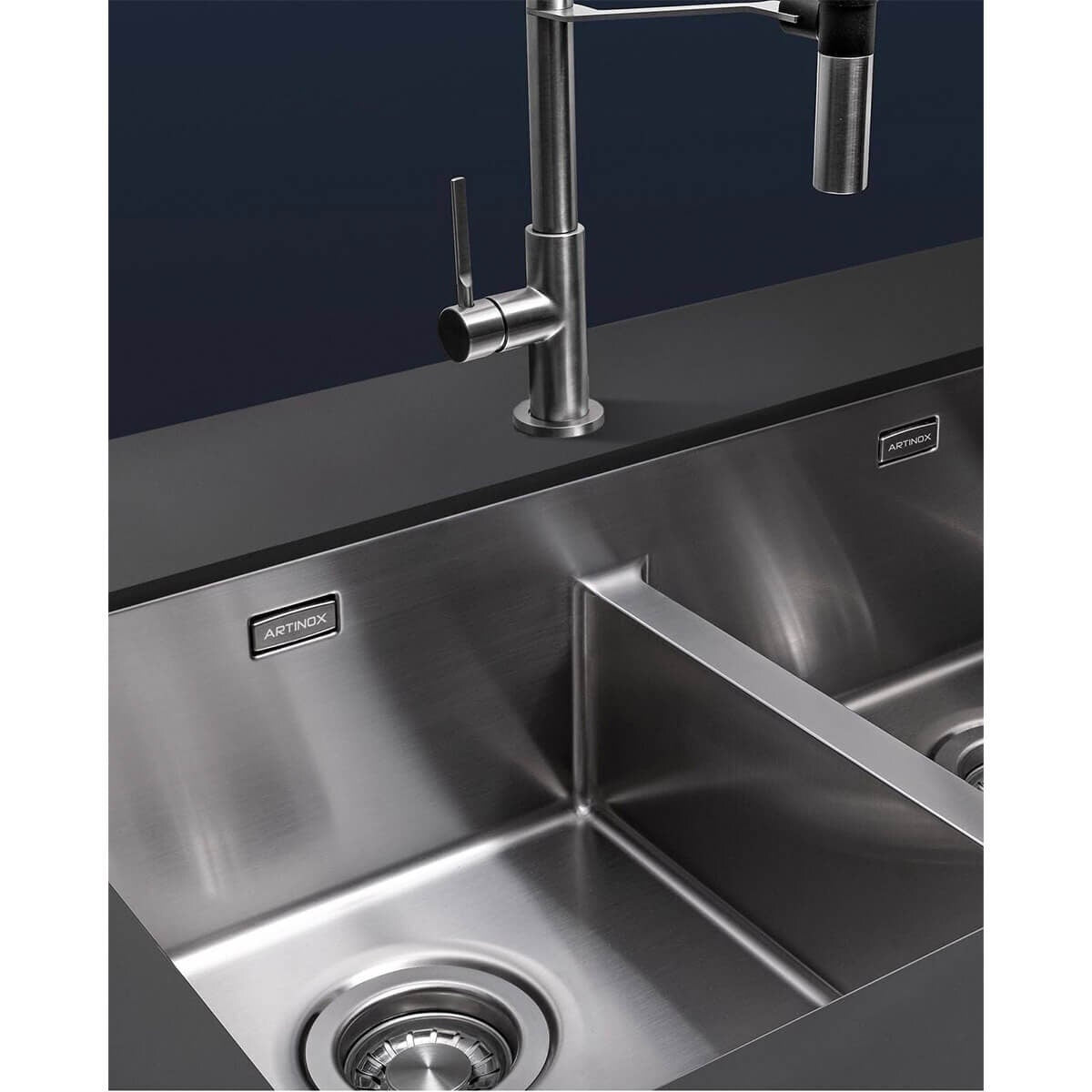 Artinox Radius 40 Double Bowl Stainless Steel Sink - 70% Recycled Steel, Sound Deadening - ARTRMO4040
