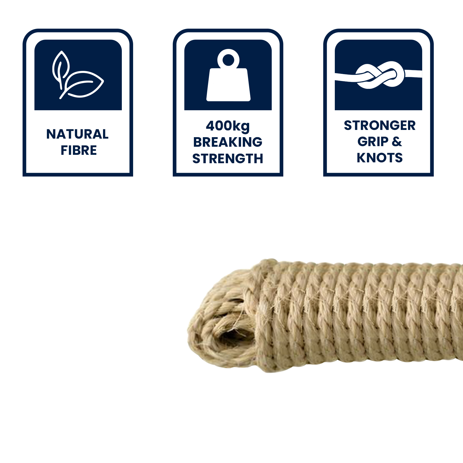 Grunt 10mm x 10m Sisal Twisted Rope, Natural Fibre, 400kg Break Strength, Weather Resistant
