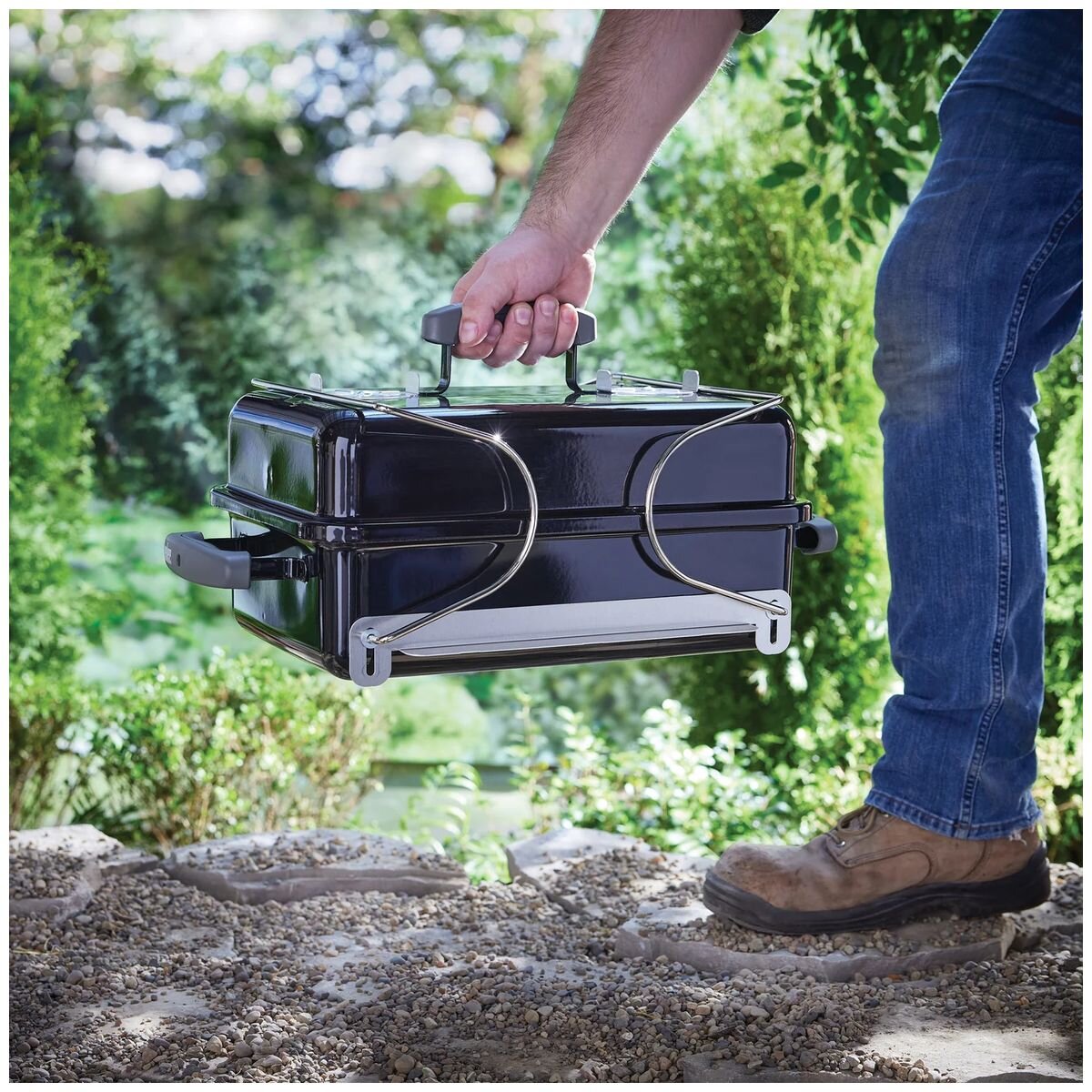 Weber Go Anywhere Portable Charcoal BBQ - Black - Folding Legs - Split Cooking Grill - K121024