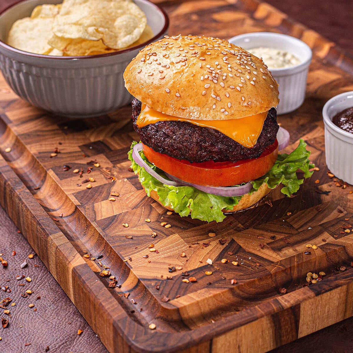 Tramontina Churrasco FSC Teak Wood Cube End Grain BBQ Board - 2.5kg - Natural Finish - 13422351