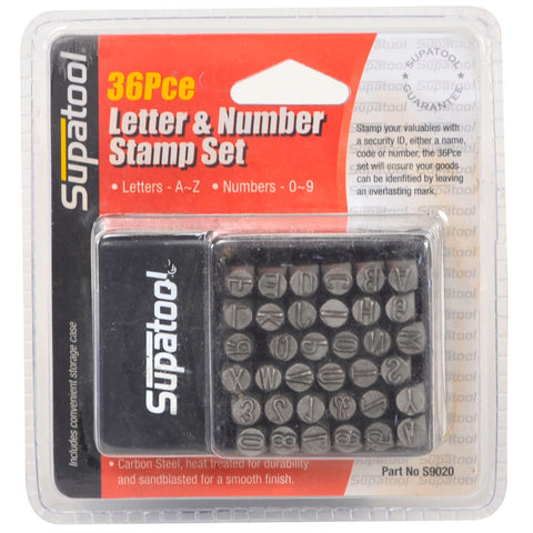 Supatool 36 Piece Letter and Number Stamp Set, Carbon Steel, 0-9 and A-Z Punches