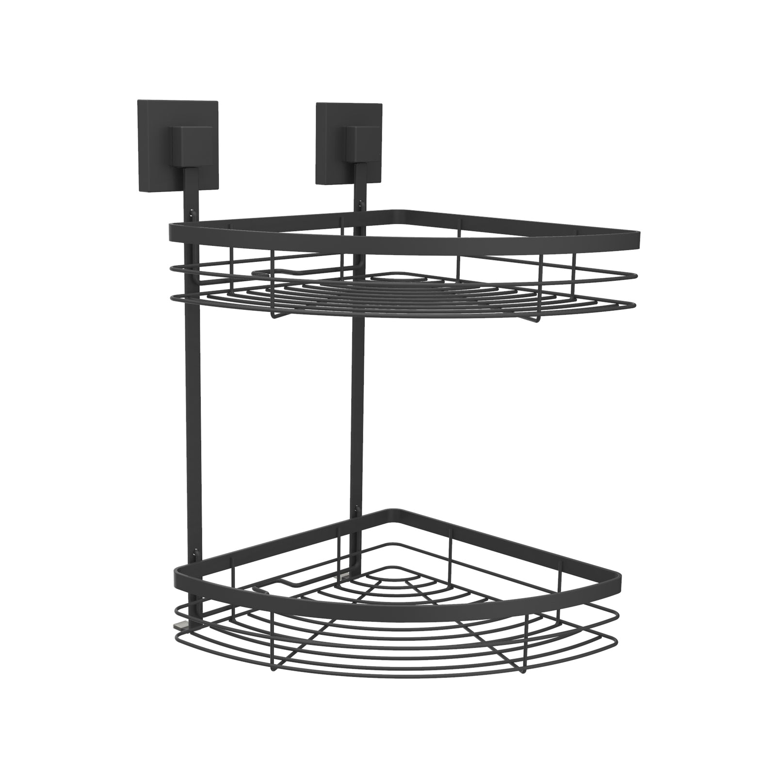 Fusion-Loc 26kg Double Corner Shower Caddy Black Matte Suction, No Drilling