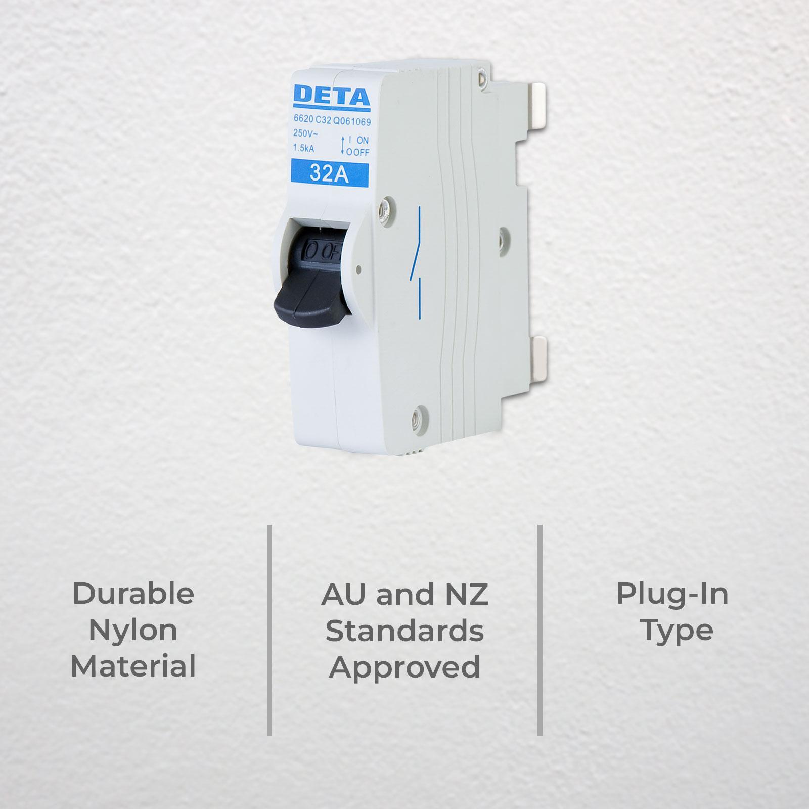 DETA 32A Plug-In Circuit Breaker MCB Glass Filled Nylon 240V 6632B