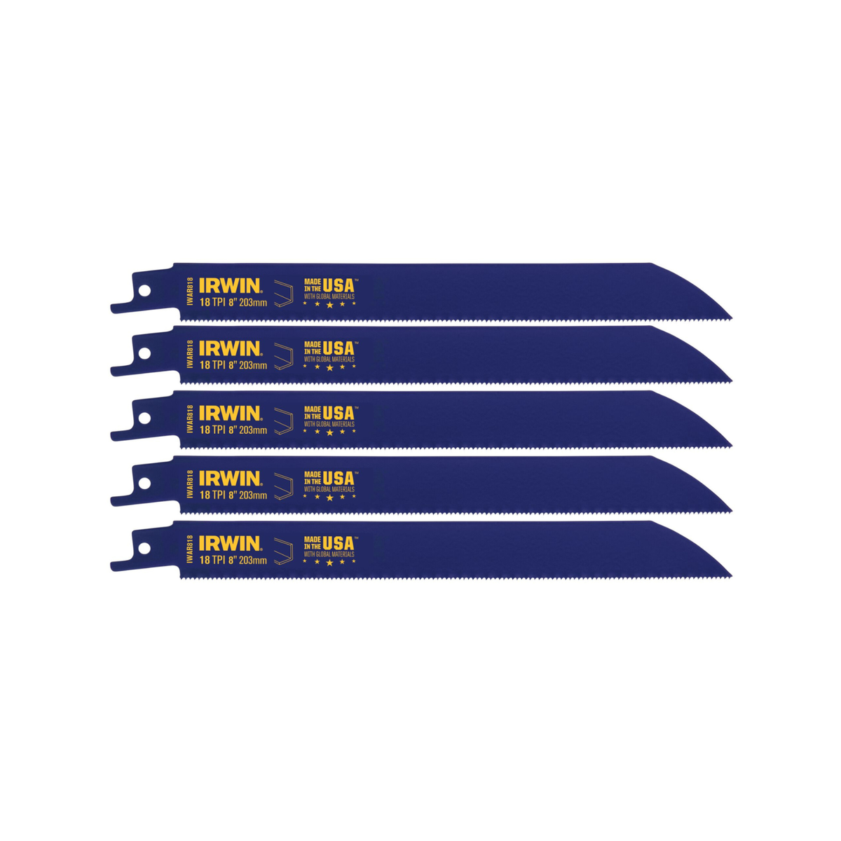 Irwin Bi Metal Reciprocating Saw Blade 5 Pack 8" 18tpi Black - SuperSaverAU - view 3