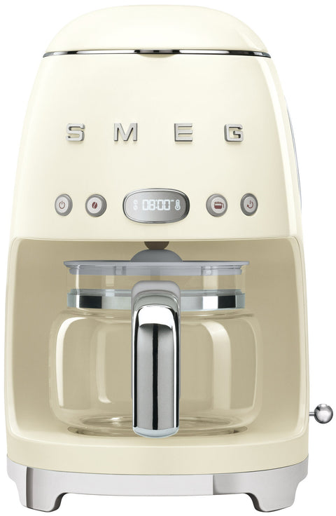 Smeg 50s Retro Style Drip Filter Coffee Machine - Cream, 10 Cup, LED Display, Timer - DCF02CRAU