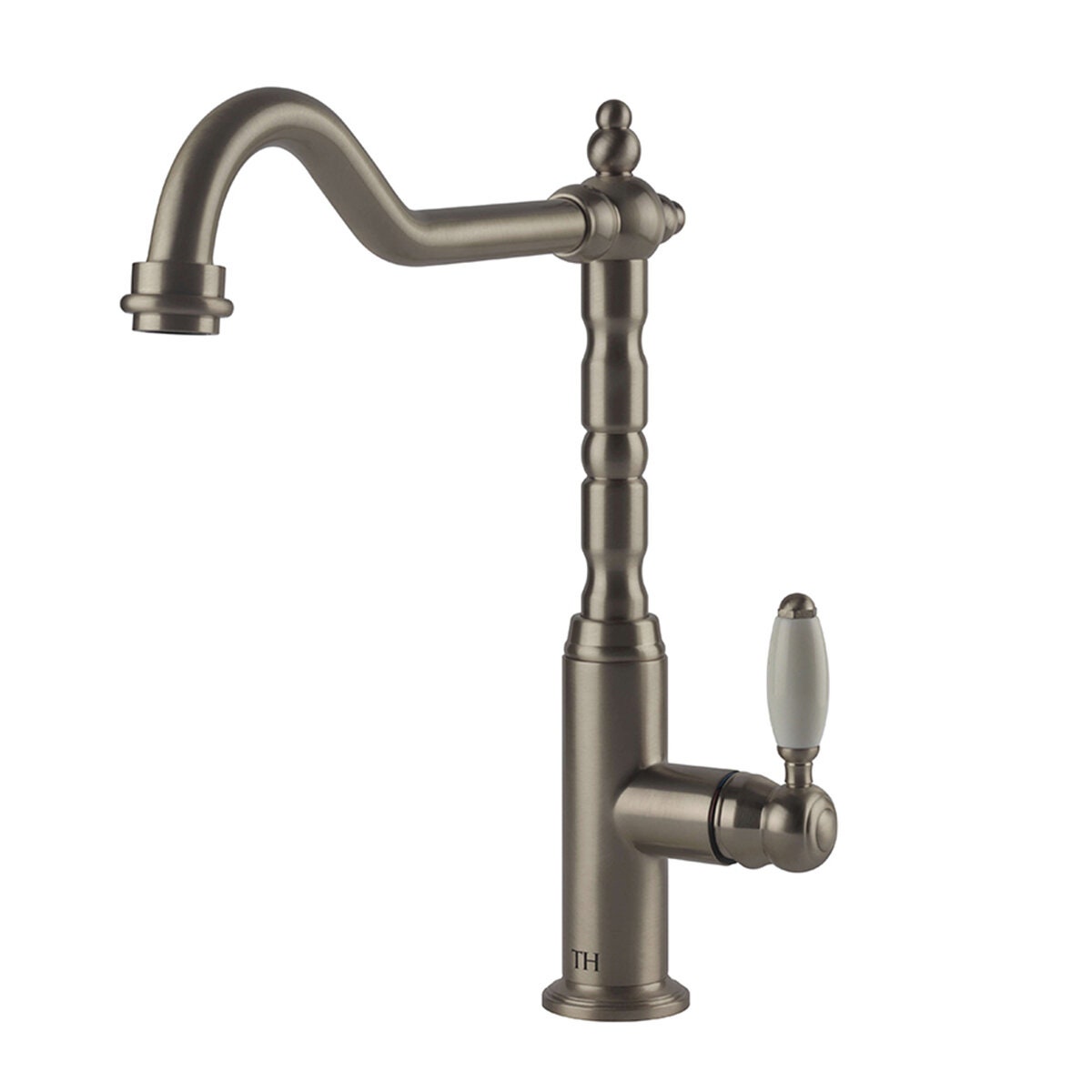 Turner Hastings Providence single sink mixer - brushed nickel with white handle accent - PR405SM-BN