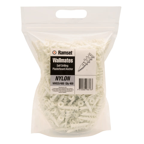 Ramset Wallmate Self-Drilling Nylon Plasterboard Anchor - 400 Pack