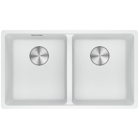 Franke 753mm Wide Double Bowl Undermount Sink - Polar White Granite - With Overflow - MRG120-35PW-B